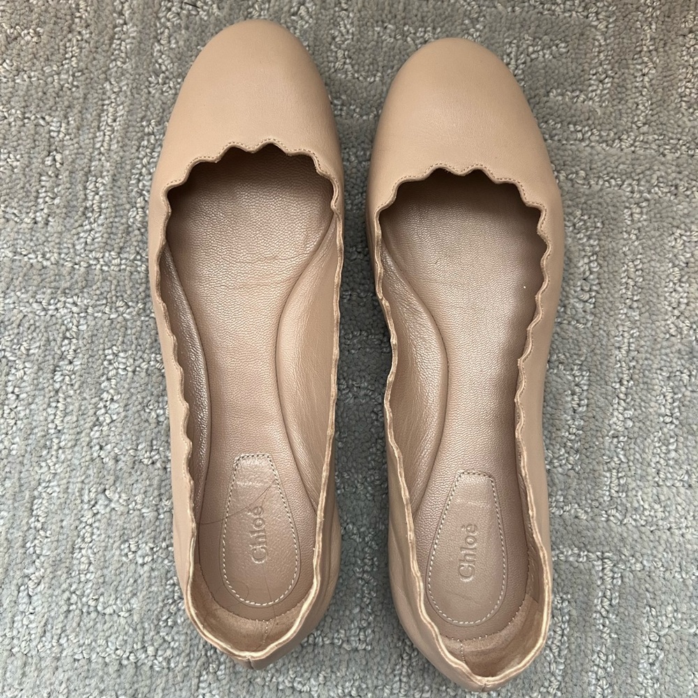 Chloé Lauren Scalloped Ballet Flats - Pink Tea Leather Size 36